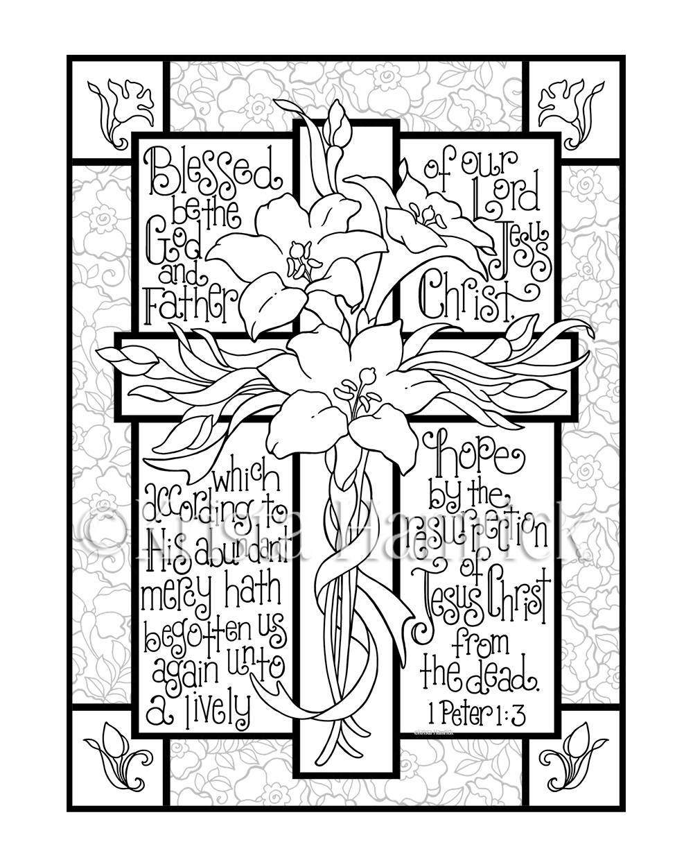 Easter lily cross coloring page in two sizes x bible journaling tip