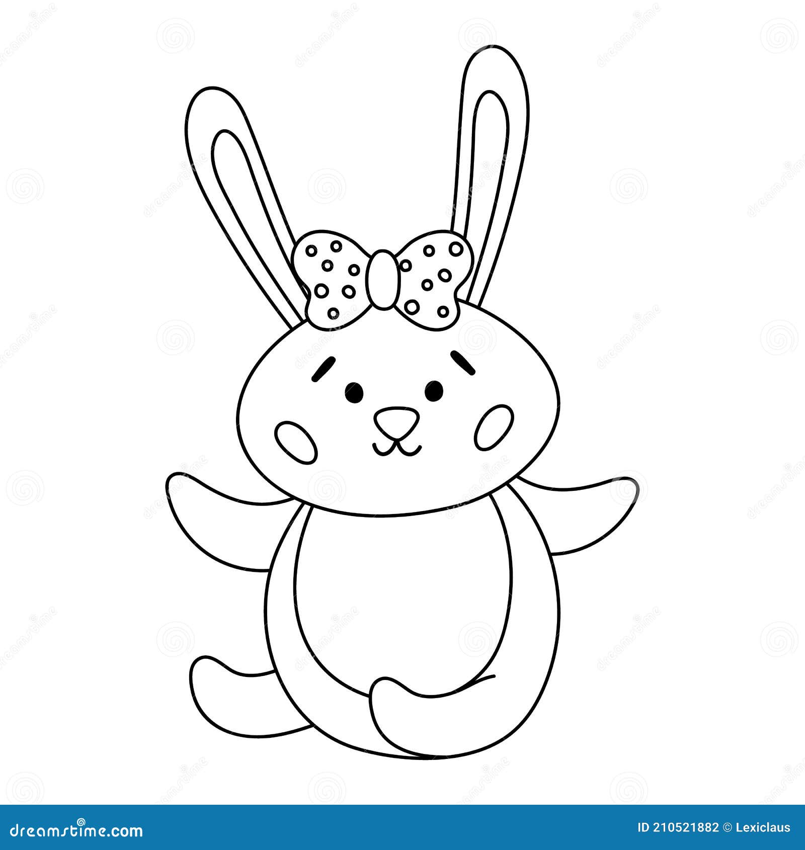 Vector black and white easter bunny icon outline sitting rabbit with hear bow cute adorable animal illustration for kids stock vector