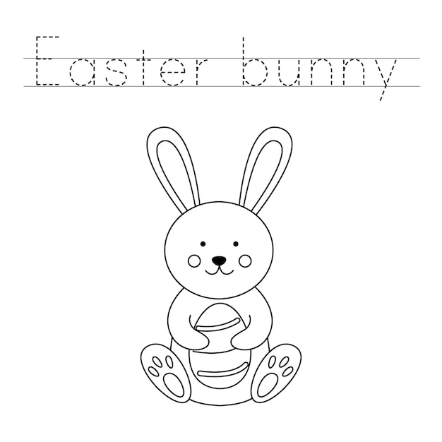 Premium vector trace the letters and color easter bunny handwriting practice for kids