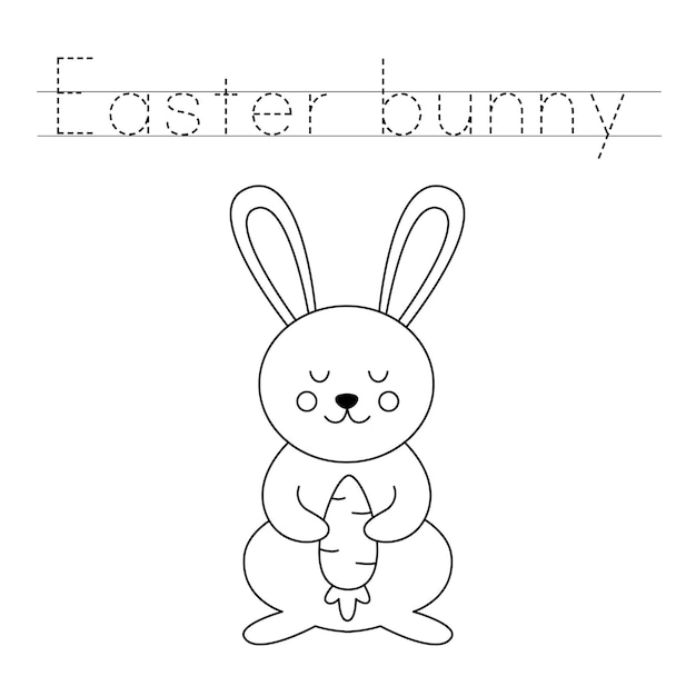 Premium vector trace the letters and color easter bunny handwriting practice for kids