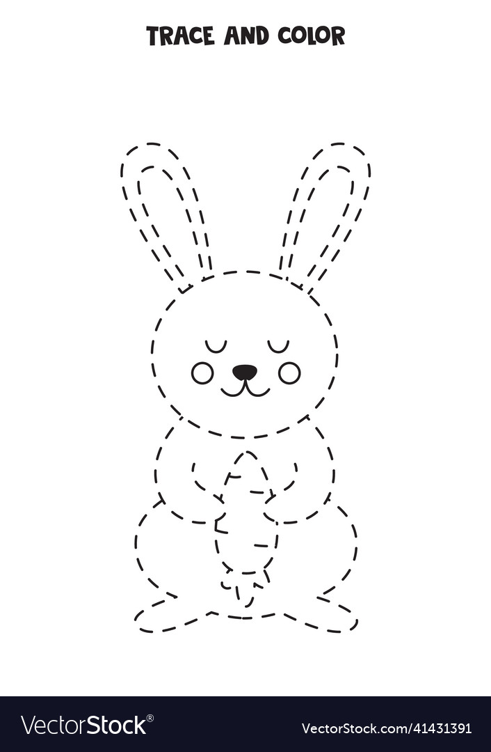 Trace and color cute easter rabbit worksheet vector image