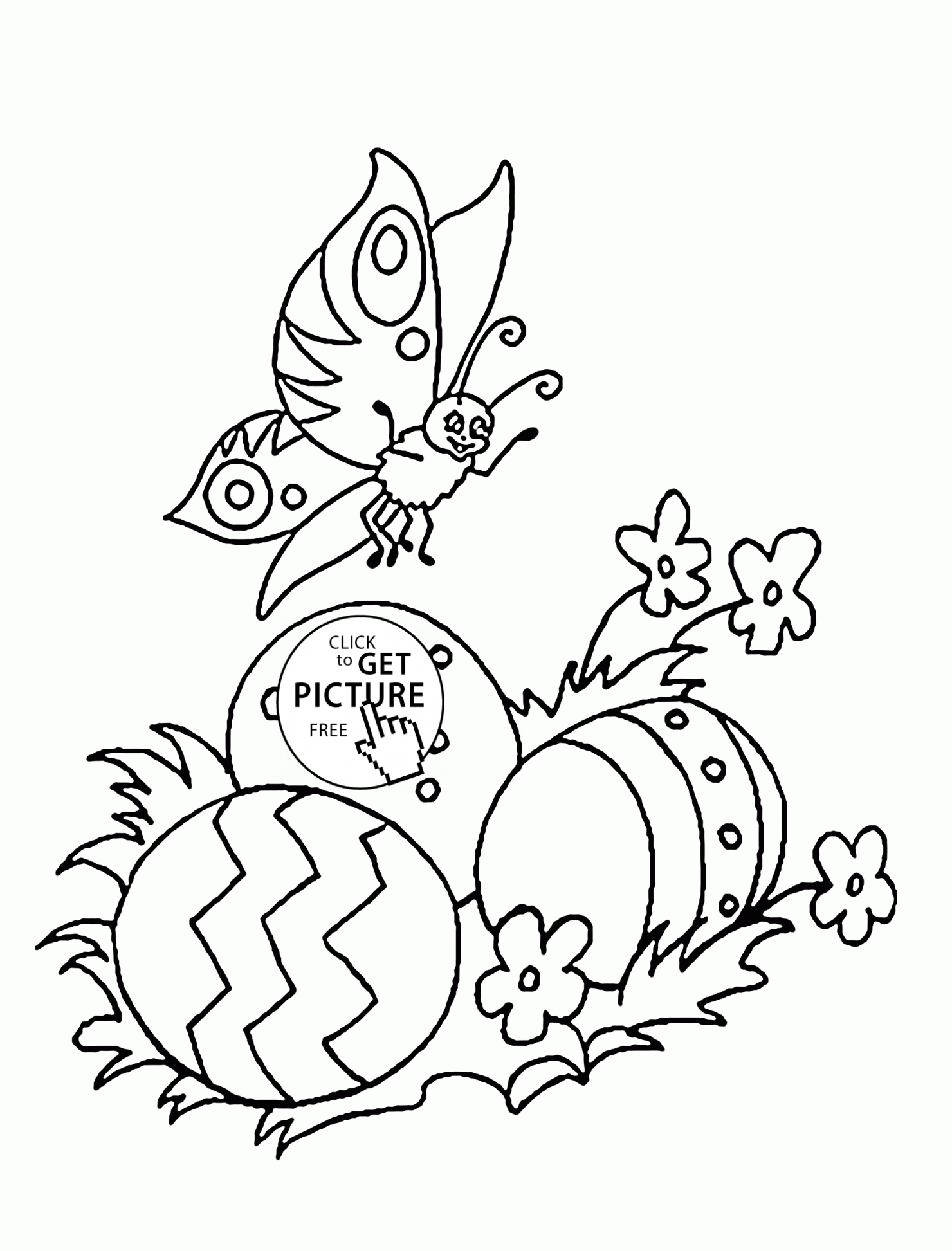 Butterfly and easter eggs coloring page for kids coloring pages printables free