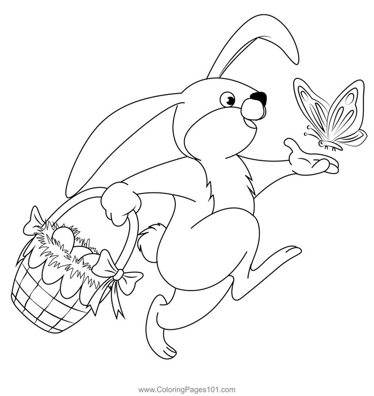 Bunny with easter basket and butterfly coloring page butterfly coloring page coloring pages easter coloring pages