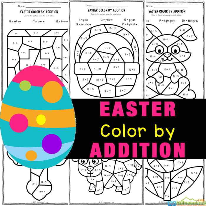 Ð free printable easter color by number addition math worksheets