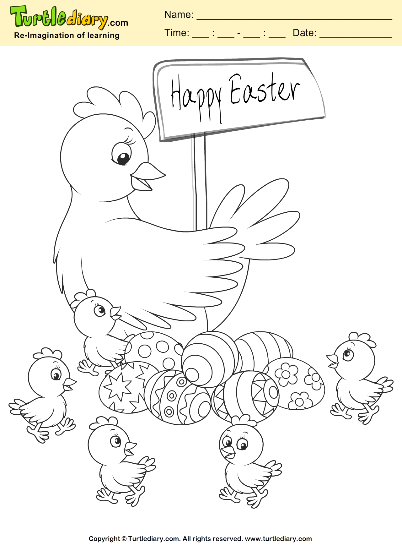 Easter chicken coloring sheet turtle diary
