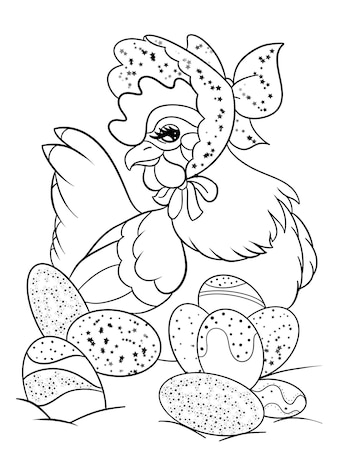 Premium vector easter chicken coloring page