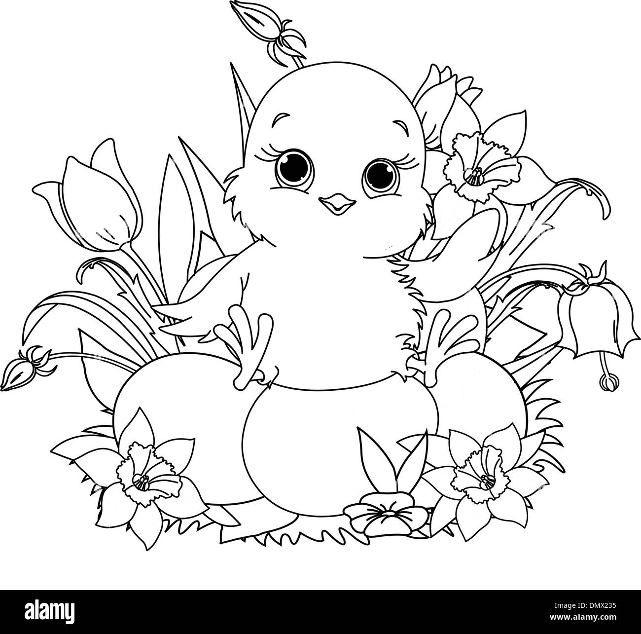 Happy easter chick coloring page stock vector image art