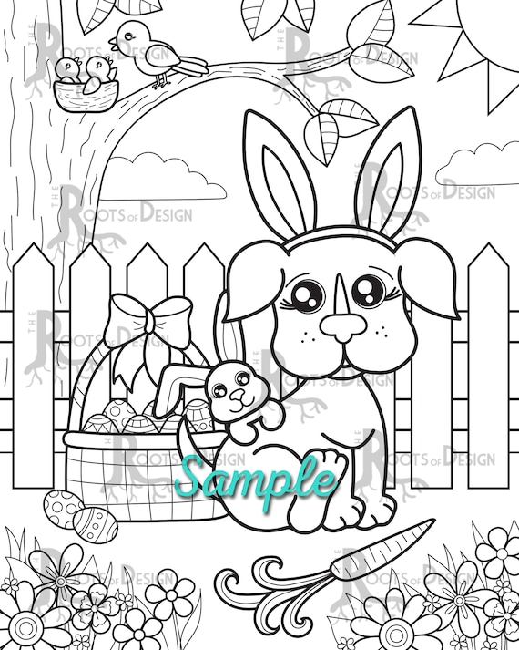 Instant download coloring page easter dog doodle art printable