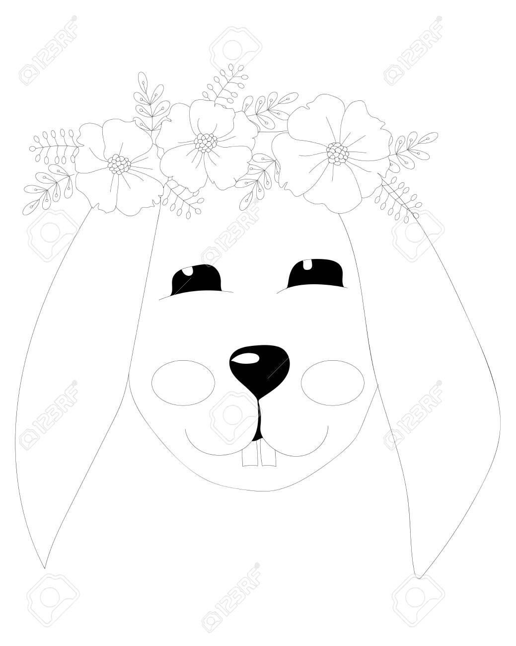 Easter rabbit with flower coloring page easter bunny coloring easter coloring card royalty free svg cliparts vectors and stock illustration image