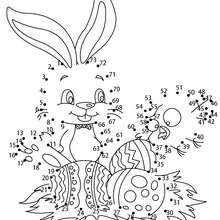 Easter bunny and eggs dot to dot game coloring pages