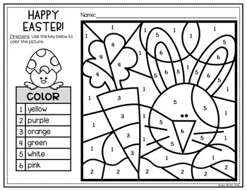 Easter activities for writing and math color by number and writing pages