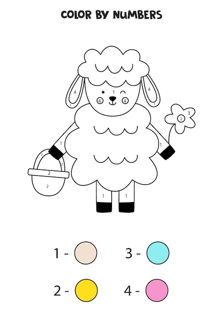 Premium vector coloring page with cute easter lamb color by numbers math game for kids