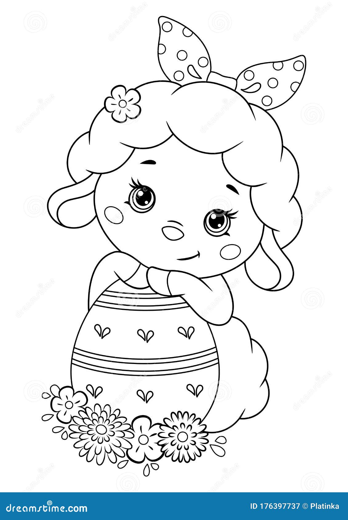 Easter sheep with egg coloring page stock vector