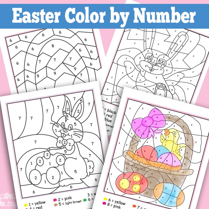 Easter color by numbers worksheets