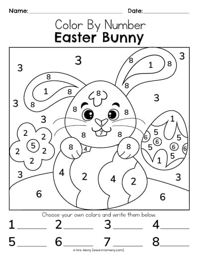Free easter color by number printable worksheets mrs merry