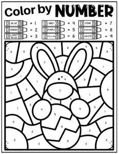 Free color by numbers easter printables pages
