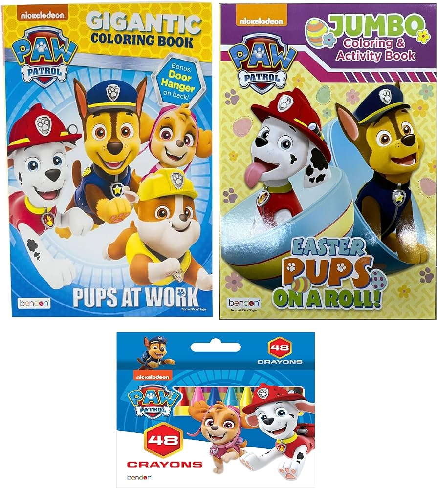 Paw patrol ct coloring books with crayons p to color p to color with pc crayons included easter pups on a roll pups at work toys games