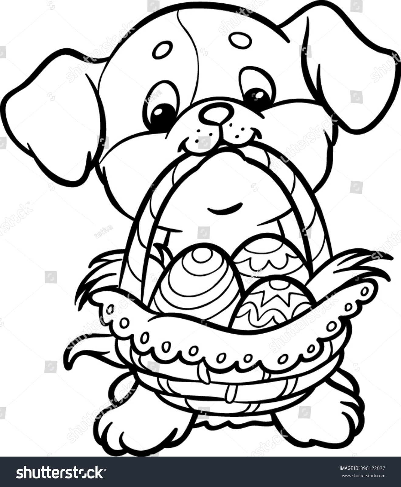 Hakuun puppy easter eggs coloring liittyvã vektorikuva rojaltivapaa