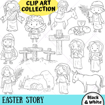 Easter story clip art collection black and white only by keepinitkawaii