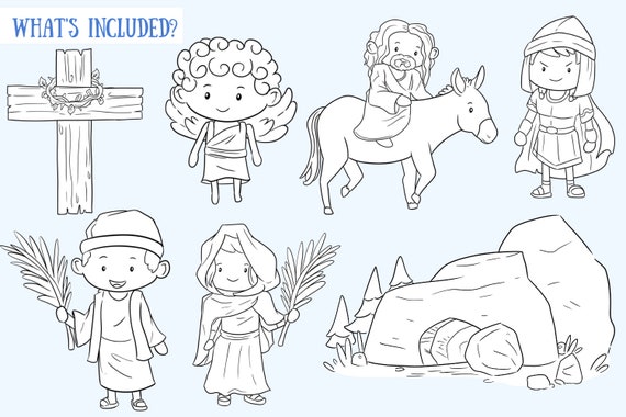 Cute easter story clip art jesus easter story palm sunday resurrection easter clipart easter sublimation