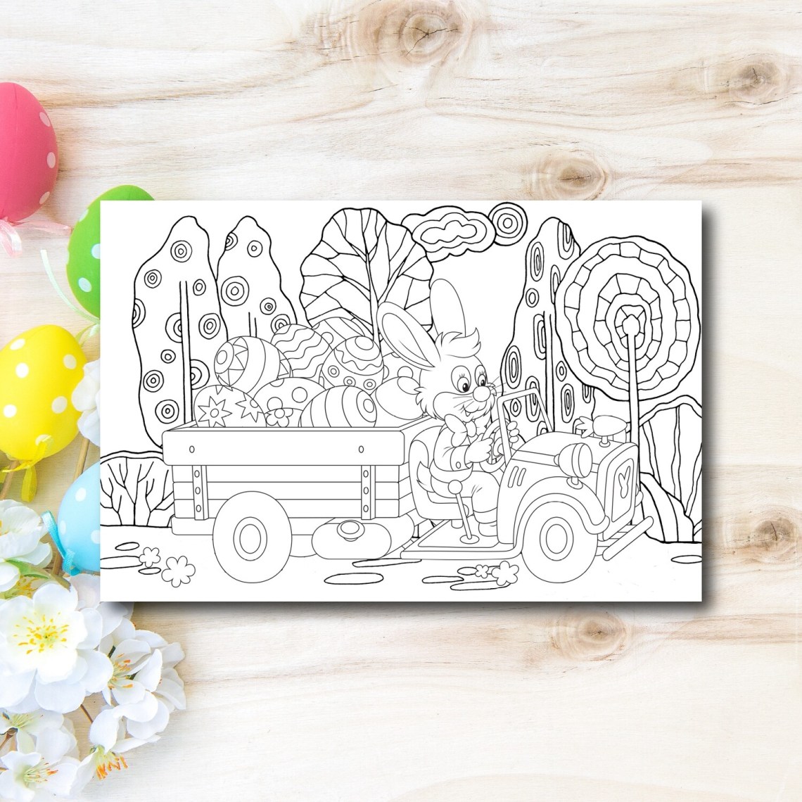 Rabbit in truck coloring page