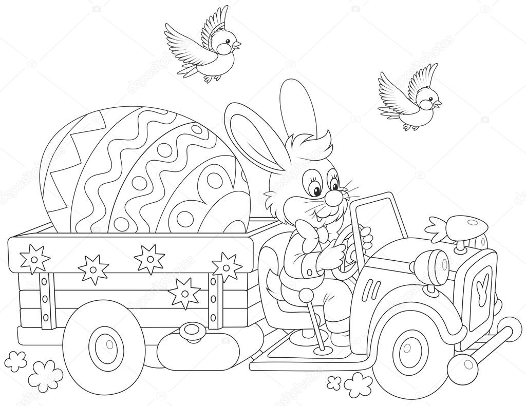 Easter bunny driver stock vector by alexbannykh