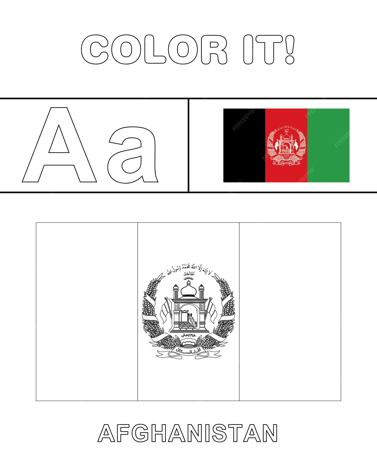 Premium vector afghanistan flag coloring page for kids