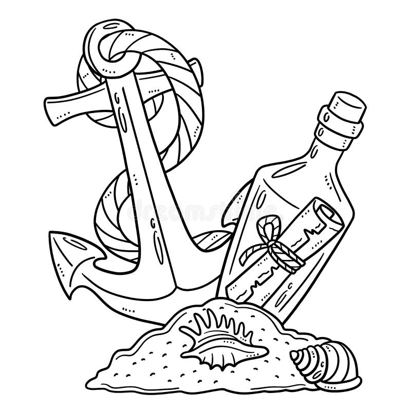 Message in a bottle and anchor isolated coloring stock vector