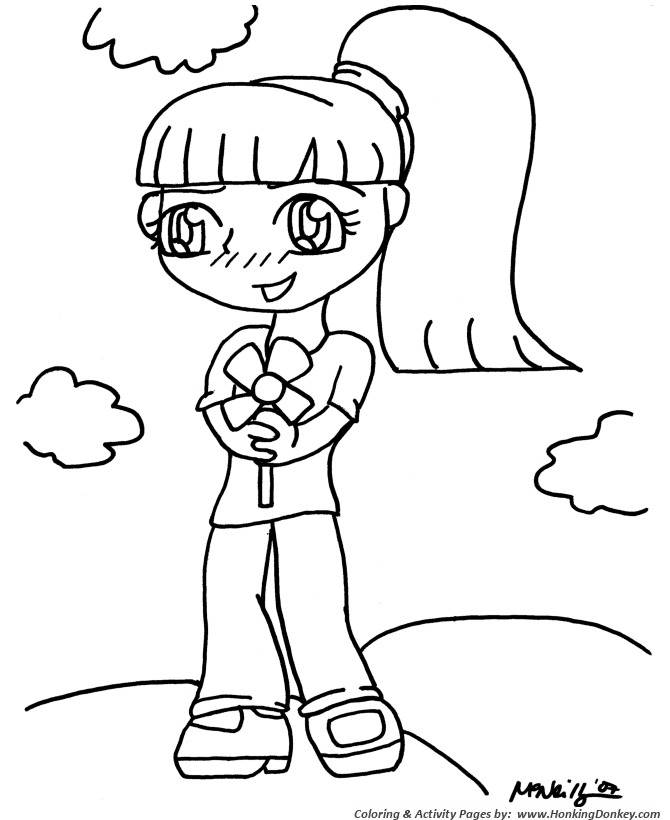 Anime coloring pages flower girl anime coloring page and kids activity sheet