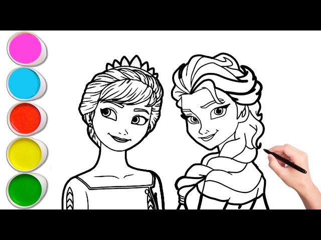 Elsa and anna drawing coloring and painting for kids toddlers frozen coloring pages