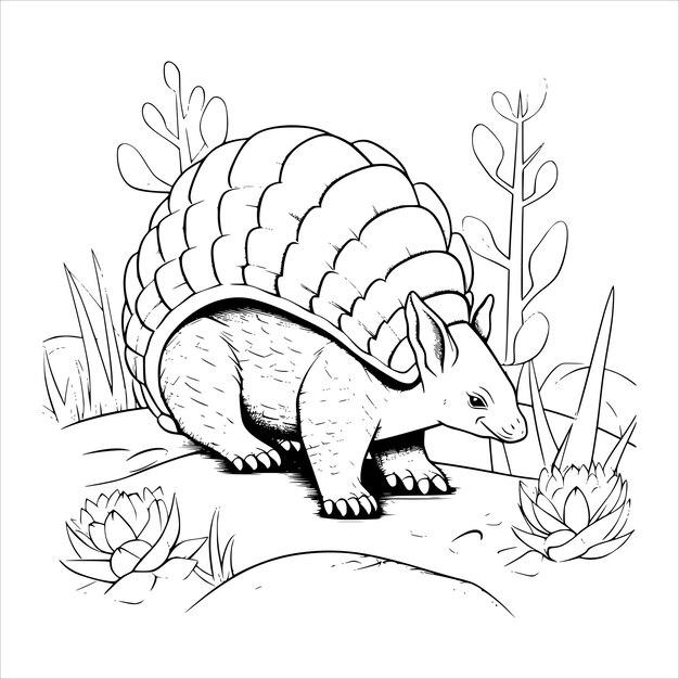 Premium vector armadillo coloring page for kids