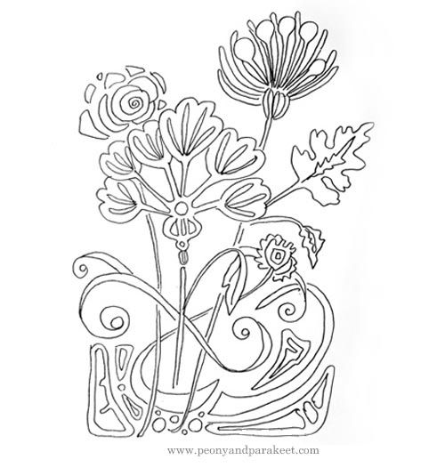 Drawing in art nouveau style art nouveau drawing art nouveau flowers flower drawing william morris art