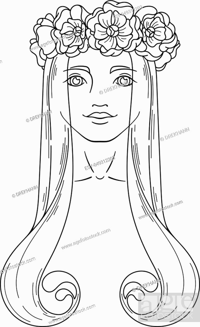 Vector art in art nouveau style with beauty girl in wreath coloring page stock vector vector and low budget royalty free image pic esy