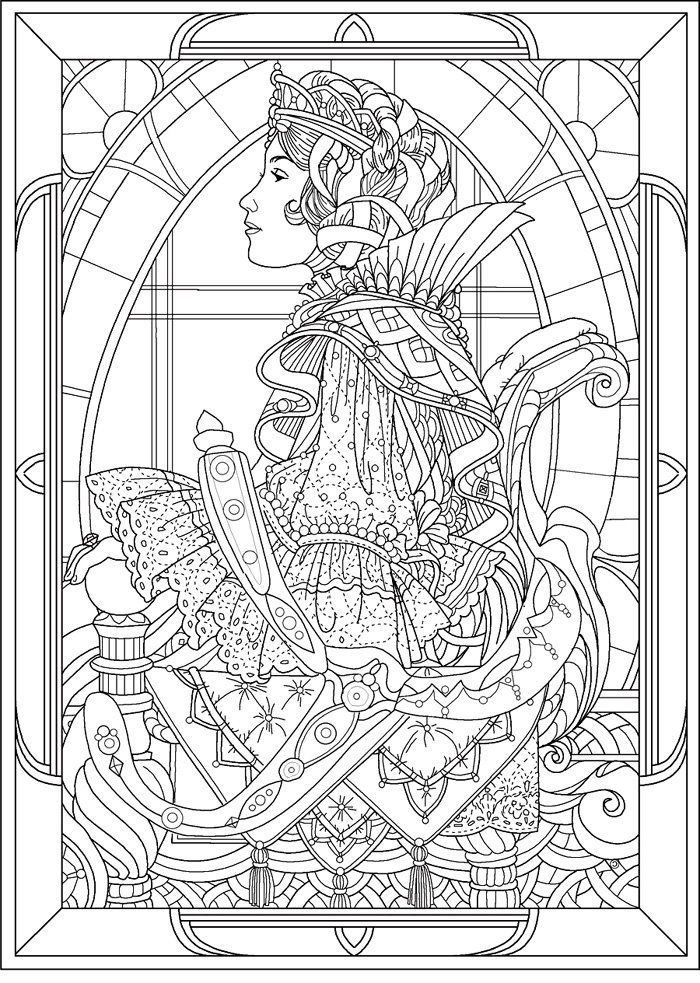 Coloring picture of a queenfrom the gallery art nouveau detailed coloring pages princess coloring pages adult coloring pages