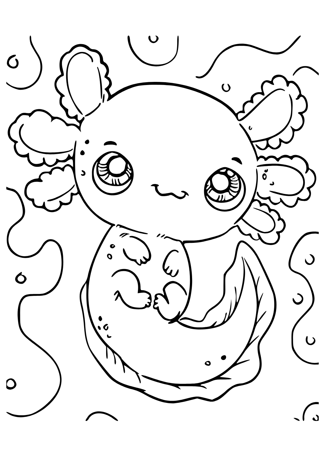 Free printable axolotl cute coloring page for adults and kids