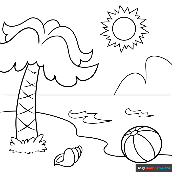 Cartoon beach coloring page easy drawing guides