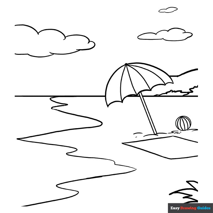 Beach coloring page easy drawing guides