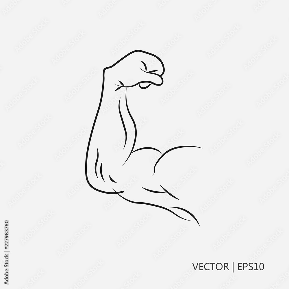 Vector illustration biceps hand with muscles hands of a strong man flat design drawings for children coloring pages vector