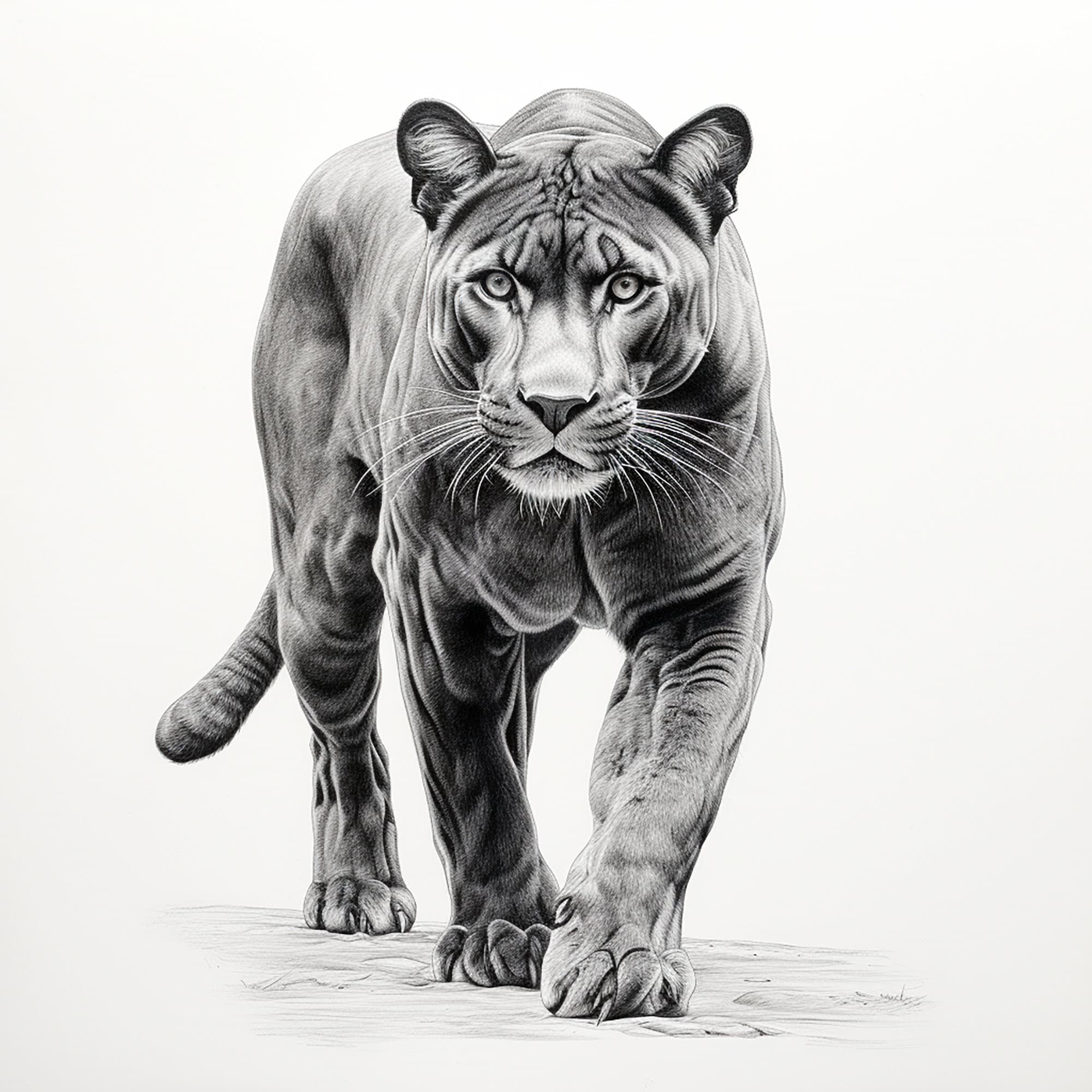 Panther fine line drawing clip art wildlife animal sketch printable illustration for sticker stencil coloring page tattoo design