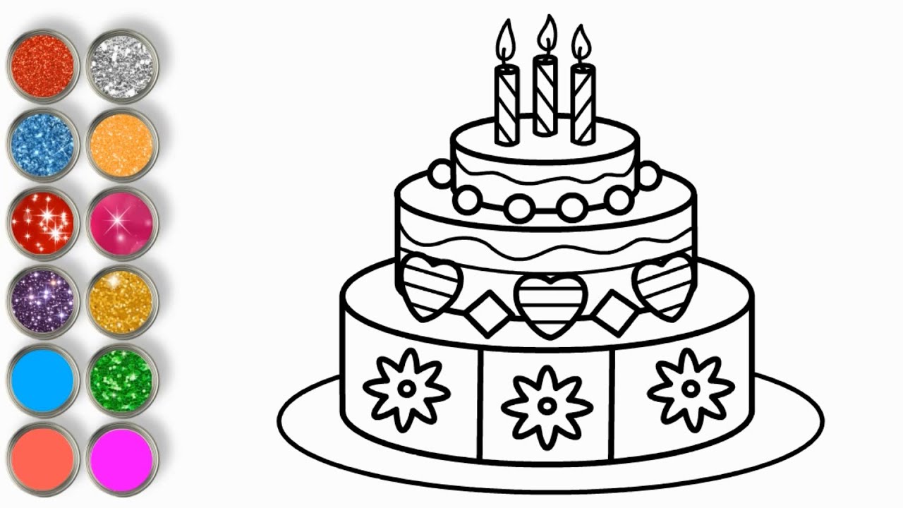 Glitter birthday cake coloring ððâïð drawing and coloring pages for kids ððâïð coloring book