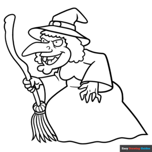 Cartoon witch coloring page easy drawing guides