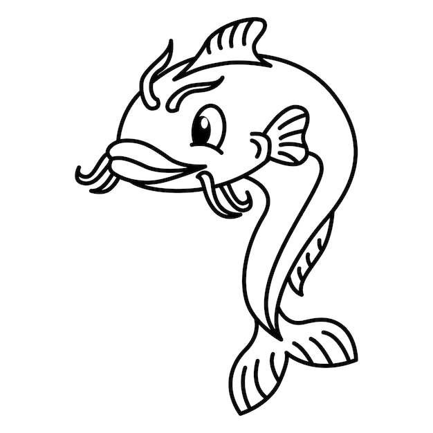 Premium vector cute catfish cartoon coloring page illustration vector for kids coloring book