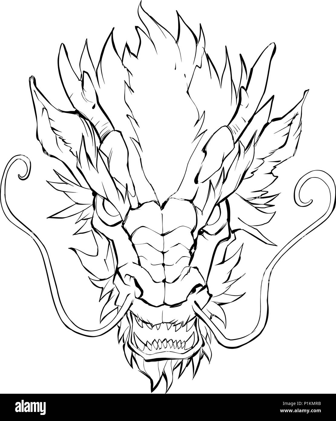 Chinese dragon head black and white stock photos images