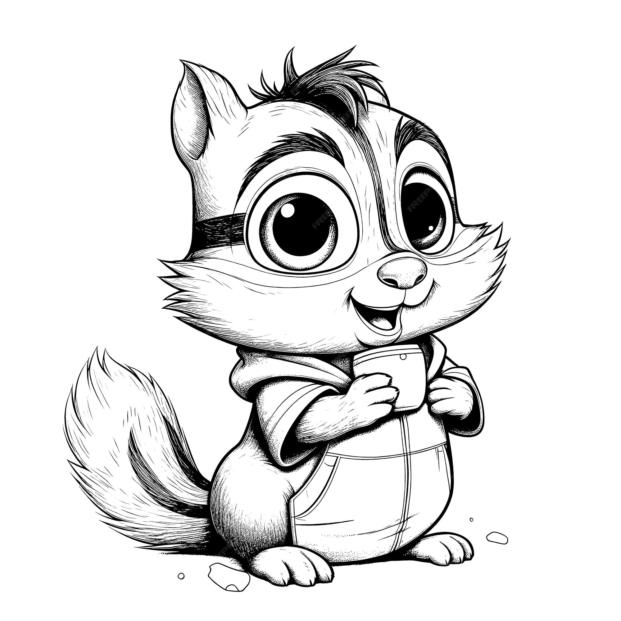 Premium vector chipmunk black and white coloring pages for kids simple lines cartoon style happy cute funny animal in the world