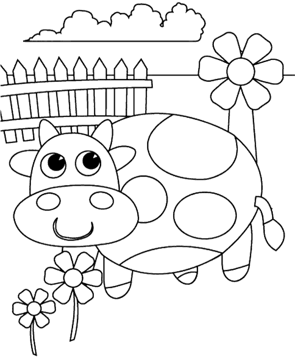 Cow coloring page for preschoolers