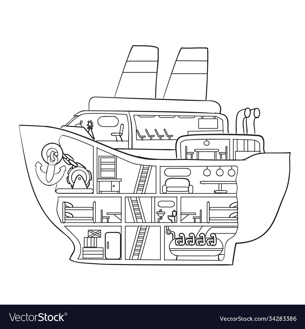 Sketch cruise ship inside coloring book royalty free vector