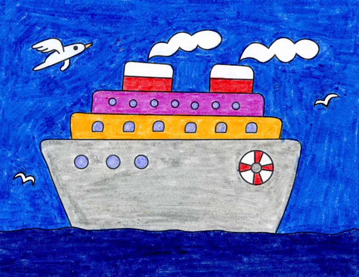 Easy how to draw a cruise ship tutorial