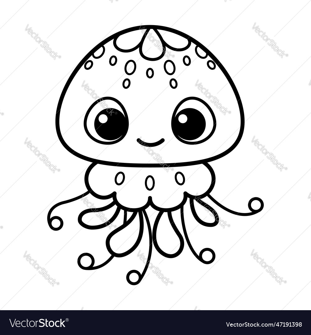 Cute jellyfish easy coloring page for kids vector image