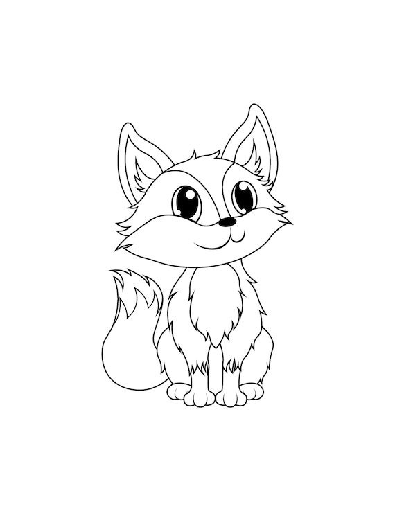 Printable cute little fox digital download cute fox coloring pages