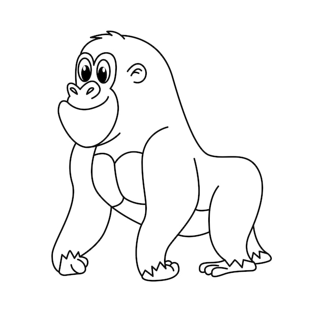 Premium vector cute gorilla cartoon coloring page illustration vector for kids coloring book